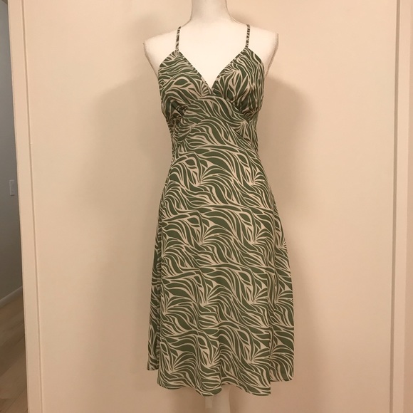 Vintage Green Tropical V-Neck Flowy Dress - Picture 1 of 7